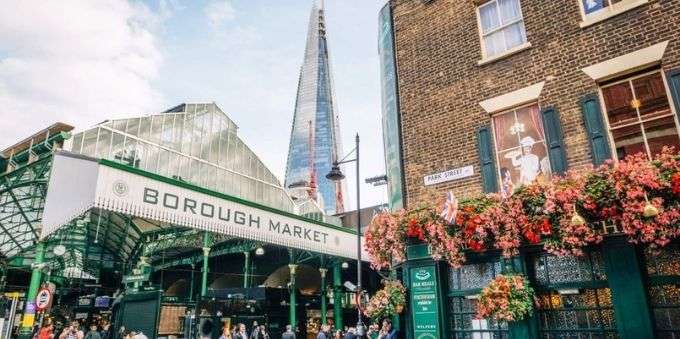 Imagem da fachada do Borough Market, em Londres