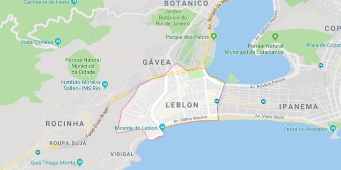 Imagem mostra mapa do bairro do Leblon.