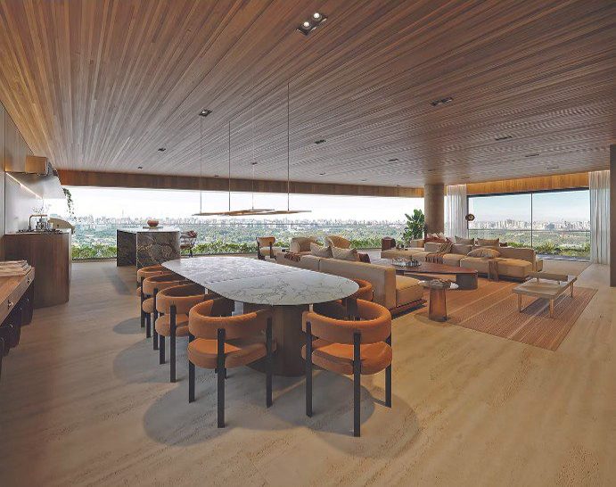 Ambiente clean com automação, esquadrias amplas, luz natural e integração com a paisagem. Lançamento na Vila Nova Conceição em São Paulo