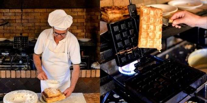 Imagem de cozinheiro preparando waffle L'Auberg, em Punta Del Leste. 